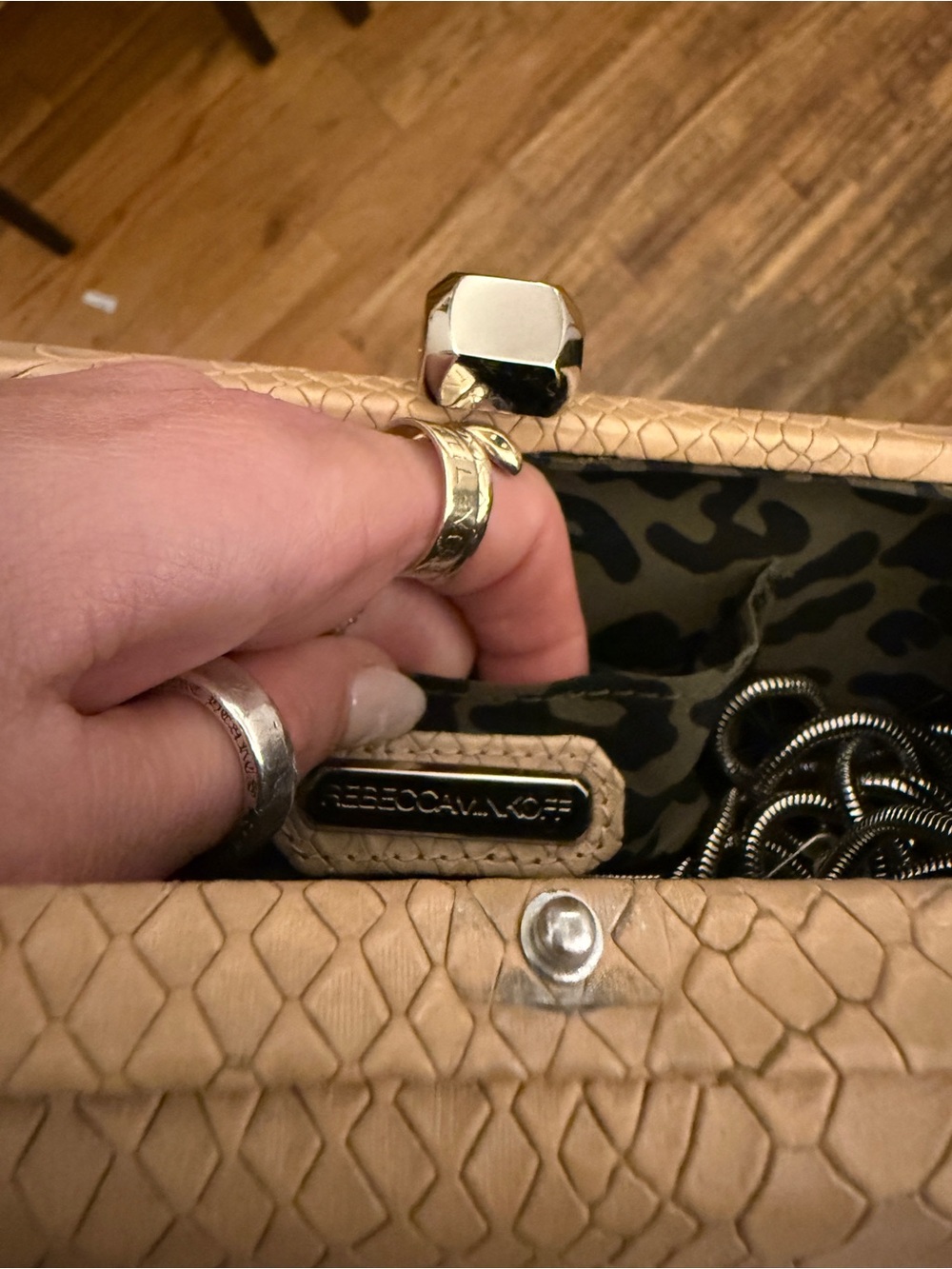 Rebecca Minkoff Neutral Python-Embossed Clutch Handbag - Picture 8 of 12